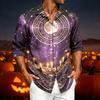 Men's Casual Long Sleeve Shirt with Halloween Print for Spring and Fall