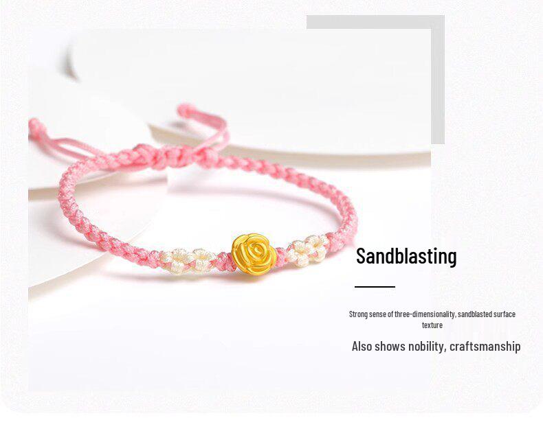 999 Pure Gold Rose Flower Bracelet: Luck Beads Woven Couple's Gift for Girlfriend, Best Seller