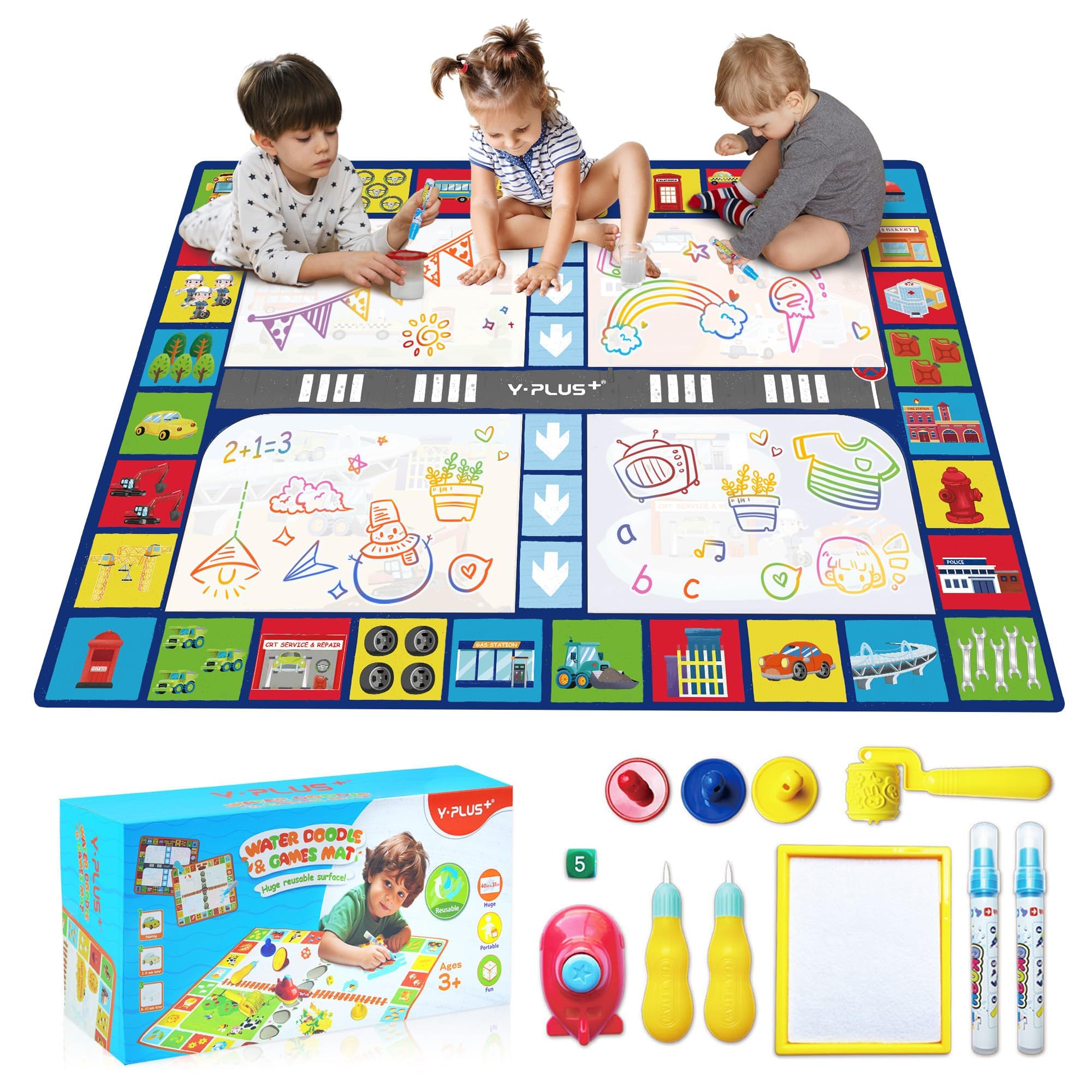 

YPLUS Portable Water Drawing Mat for Easy Easy Drawing Mat for Montessori Educational Gift for Kids Ages City Theme Kids, Drawing, Toddlers, Toy, 3-8