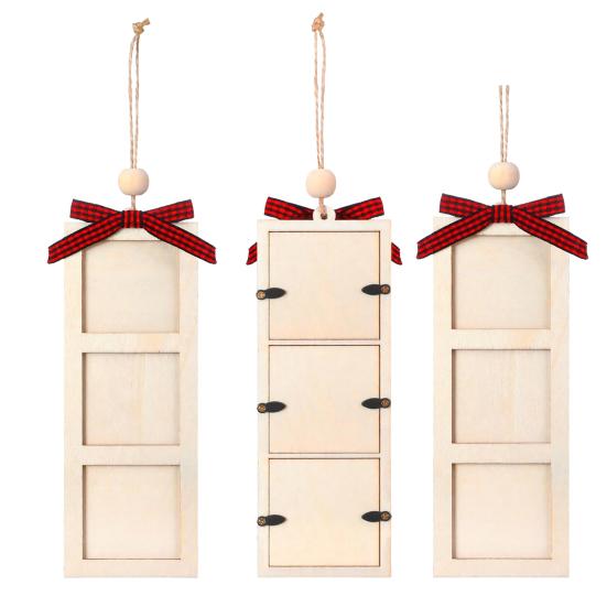 Festive Tree Ornament for Photos Christmas Wooden Photo Frame Ornament, DIY Hanging Picture Holder with Reusable Holiday Ribbon Bow, Decor, Party