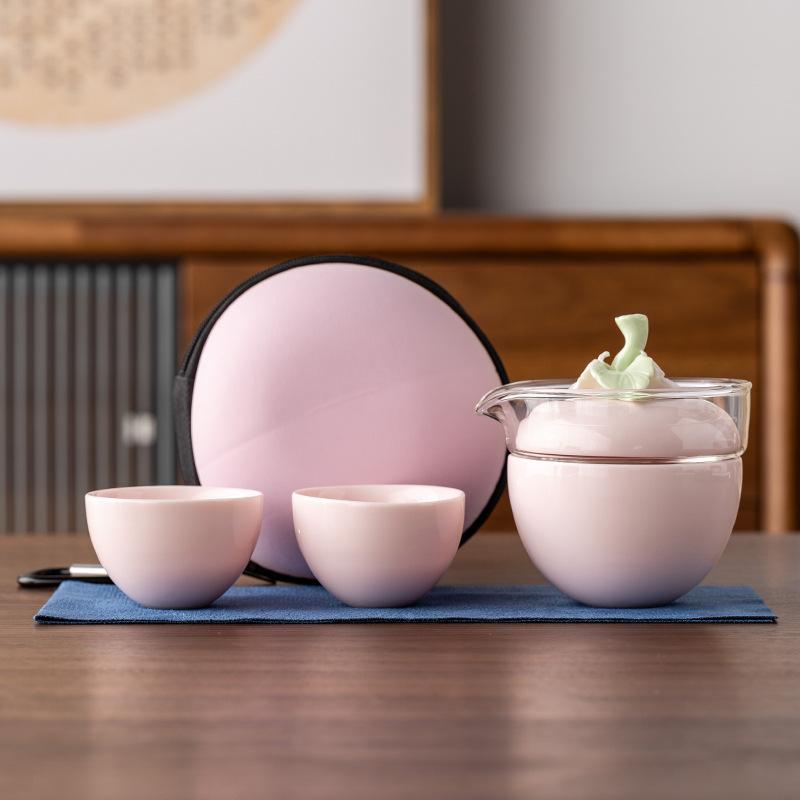 Tasse Kuaike rose marchandise voyage camping extérieur sac de rangement portable service à thé kung fu pour femmes fait main pincement de fleur cadeau