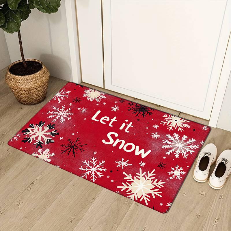 Flannel Thickness 0.47inch Snowflake Christmas Red Door Mat, Snowflake Absorbent Non-Slip Area Mat, Comfortable Floor Mats, Mach