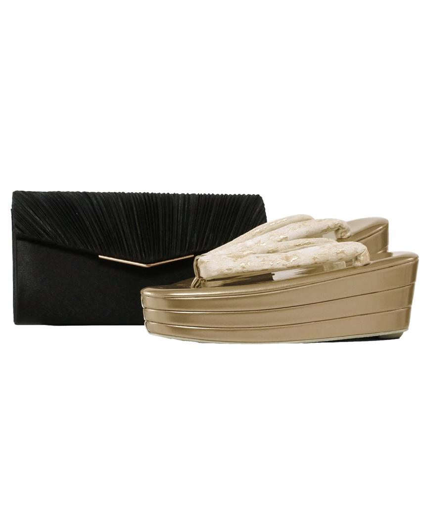 Ceremony Clutch Bag and Sandals Japanese Shoe [KYOETSU] [Kyoetsu] Coming-of-Age Ceremony/Graduation Set, 3-Tier Sandals, Women's (Black, Sizes, Adult,