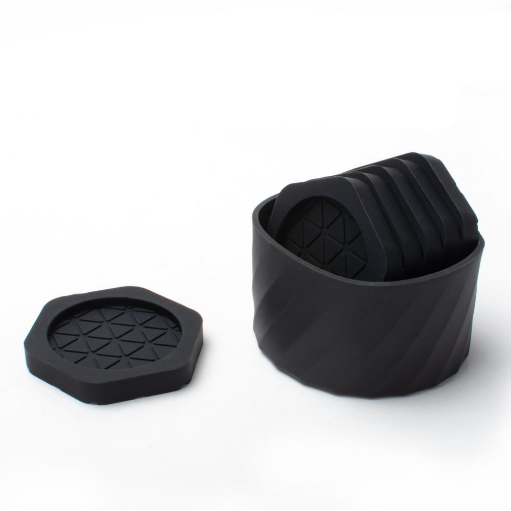 6Pcs Silicone Drinking Coaster Set Round Heat Resistant Glass Beverage Holder Pad with Storage Bucket Non Slip Tea Drink Mug Mat