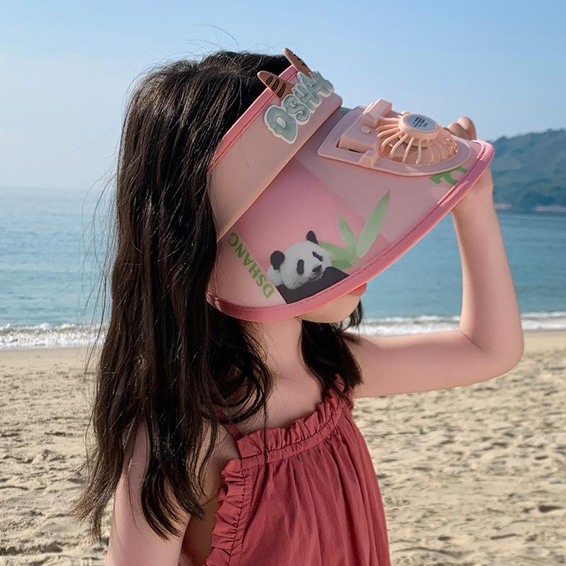Baby Fan Summer Cartoon Big Hat with Fan Sun Protection Sky Top Children Hat Brim and Sun Hat Cute