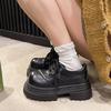 Fashionable British style butterfly bow  early spring new JK flat height retro thick sole thick heel small leather shoes