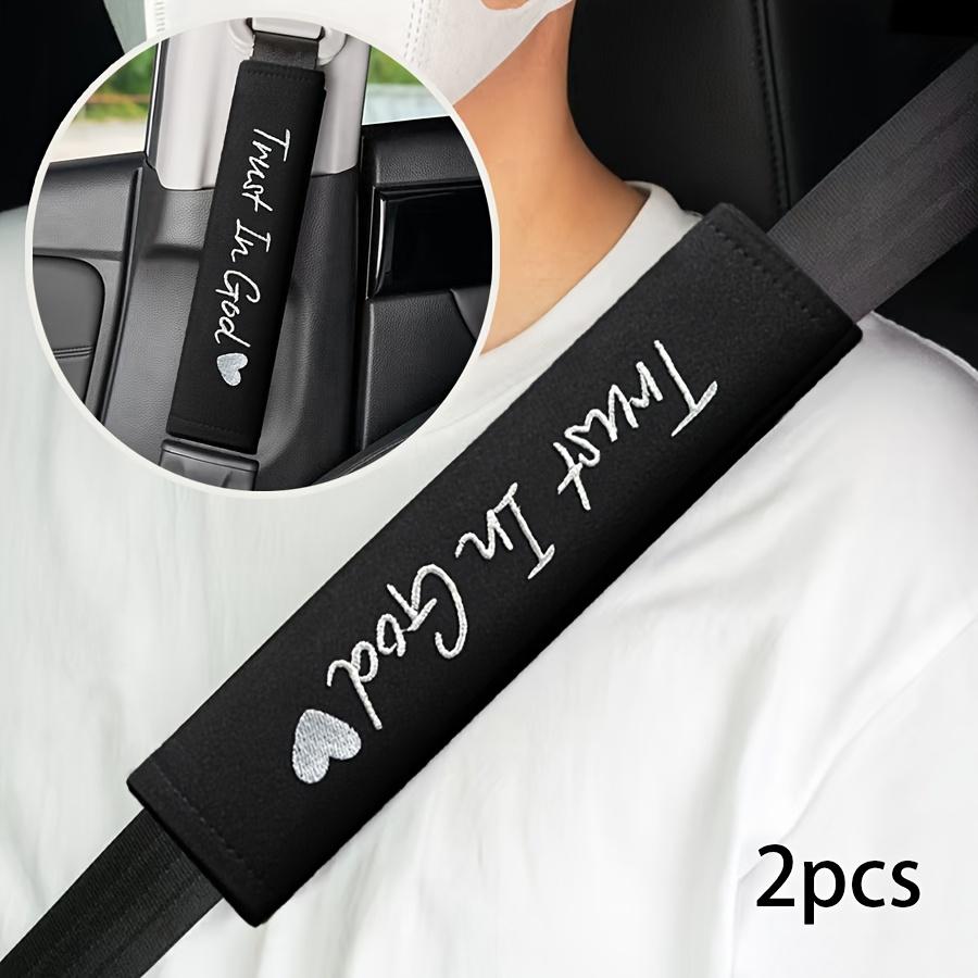 2pcs Car Letter Embroidery Pattern Seat Belt Shoulder Pads, Seat Belt Protectors, Comfortable Textile Material