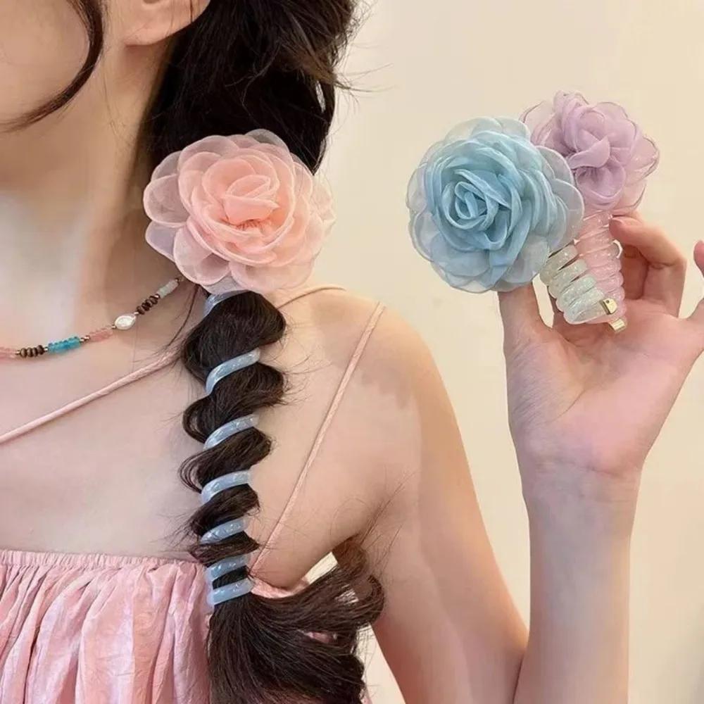 Xiaoxiang Wind Hair Rope, Rose Blossoms, Back of Head Phone Line Hair Ring, Easy To Wear Without Hooking Hair