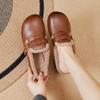 Baotou Slippers Women's Retro Velvet Warm Slippers Women Genuine Leather Middle-aged Elderly Womens Shoes Lamb Wool Half Slipper