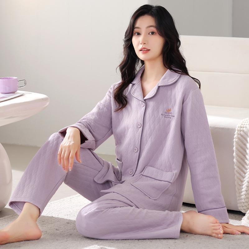 Women's Pure Cotton Thickened Cardigan Pajamas for Autumn/Winter 2025 - Warm Layered Design for Indoor/Outdoor Wear