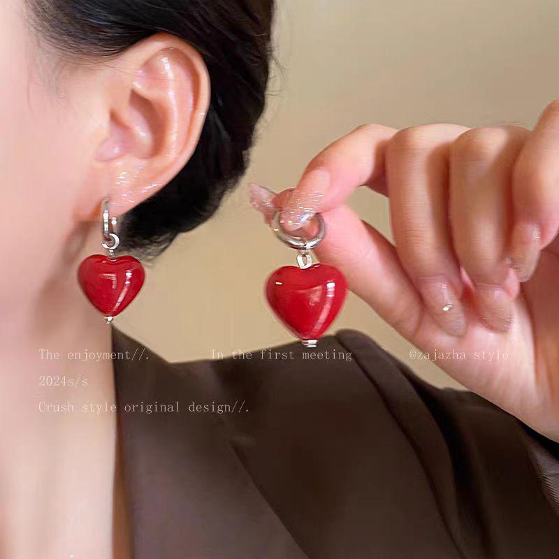 Retro Red Heart Earrings for Women - 2025 Trendy Sweet Style