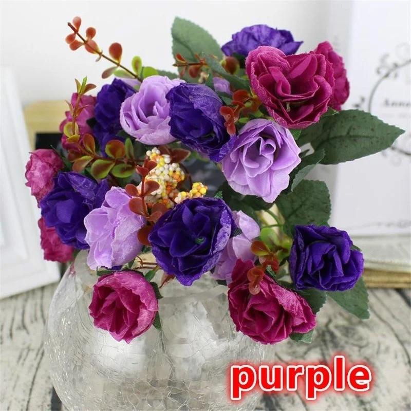 21 Heads Artificial Rose Garden Flower Arrangement Decor Home Decorative Flowers Artificial Silk Rose Artificial Rose Flowers
