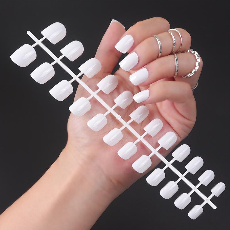 24pcs/set DIY Quick Nails Short Square Head Glossy False Nails Multicolor Strips Finished Wear Manicure