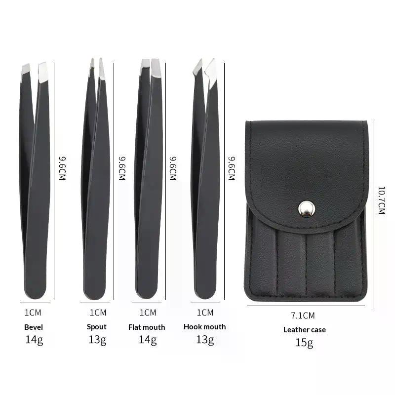 Colorful Stainless Steel 4 Pcs Tweezer Set For Women And Men's Eyebrows & Eyelashes Comes With Storage Bag