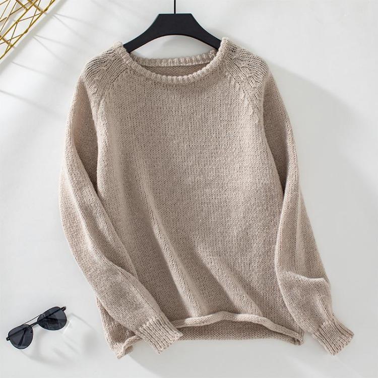 Vintage O Neck Solid Color Long Sleeve Loose Knitwear Cardigan Sweater Top for Autumn Winter