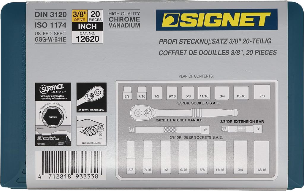 SIGNET Drive Inch Socket Wrench Set 12620 3/8 20-Piece