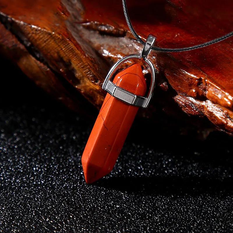 Stylish Hexagonal Crystal Gemstone Pendant Necklace with Gold Cap