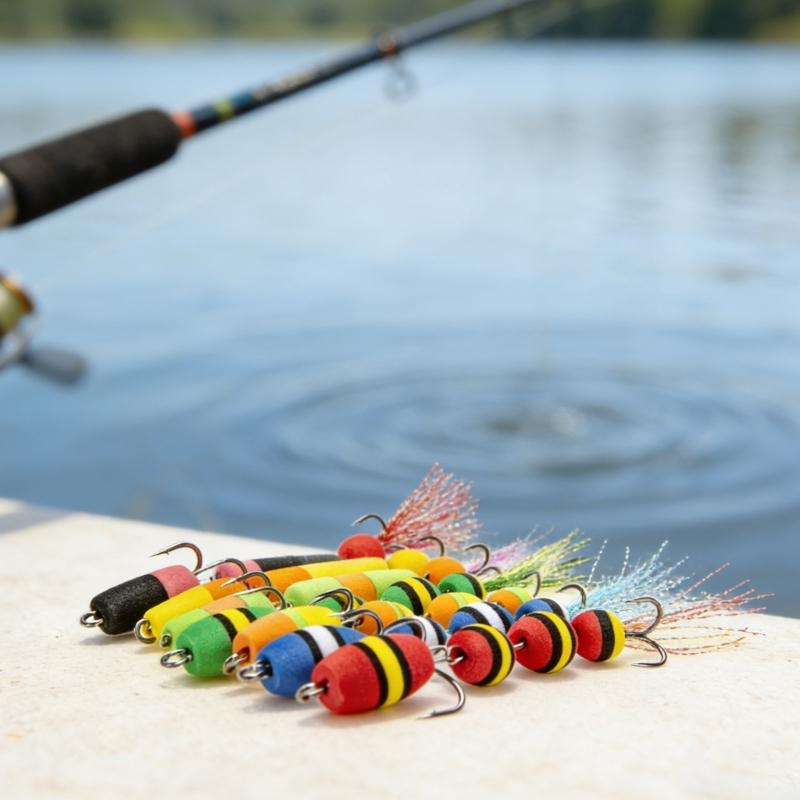 2pcs Light Weight Foam Baits Soft Fishing Baits High Density Foam Swim Baits with 2 Hook Fishing Tackle Foam Lures