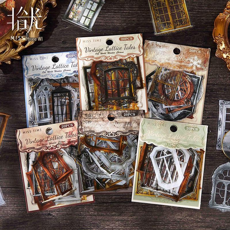 Retro Lattice Story Series PET Stickers: Window Journal Collage Decor - 6 Styles