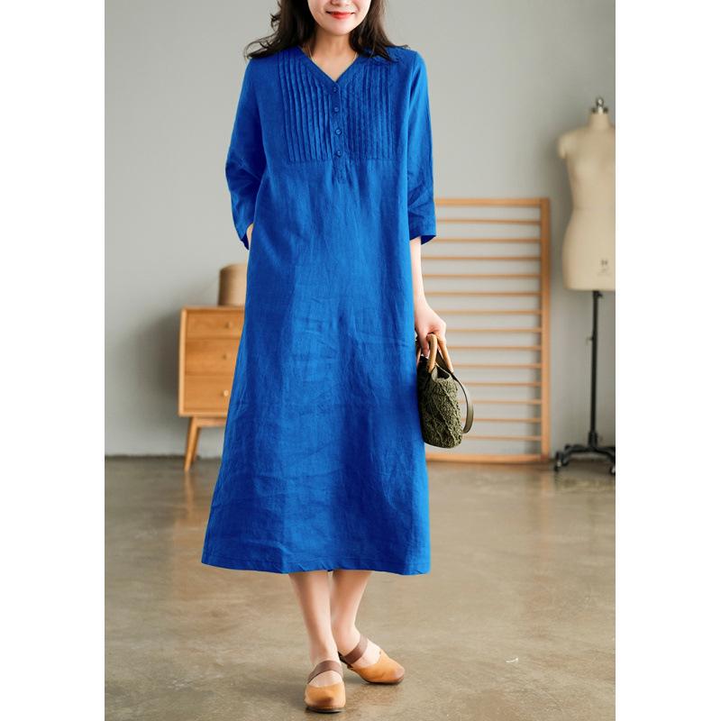 

2026 Spring/Summer High-Neck Ruffled Maxi Dress with Pockets - Elegant Five-Sleeve Commuting Fashion. XXL синій
