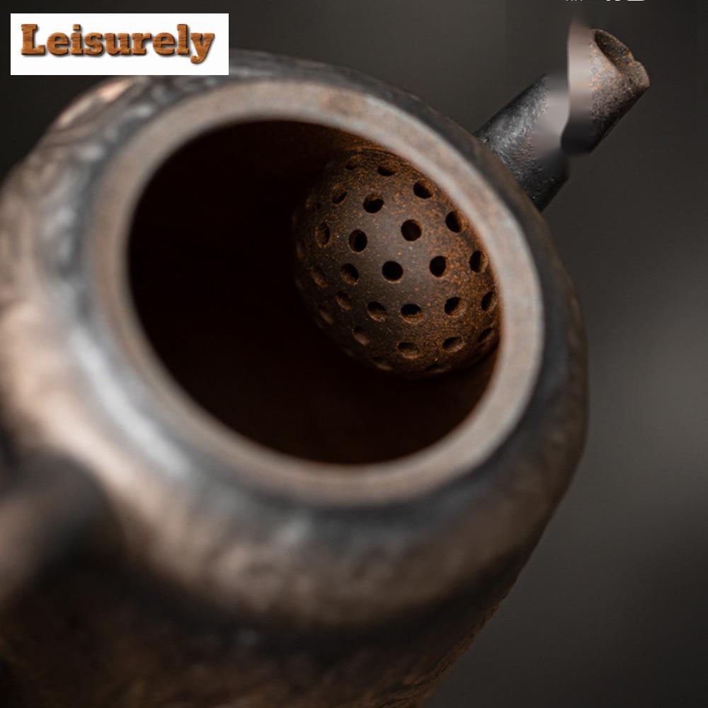 160ml Retro Old Rock Mud Teapot Ancient Early Burnt Gilded Iron Glaze Pot Chinese Tea Making Kettle Kung Fu Tea Items Ornaments