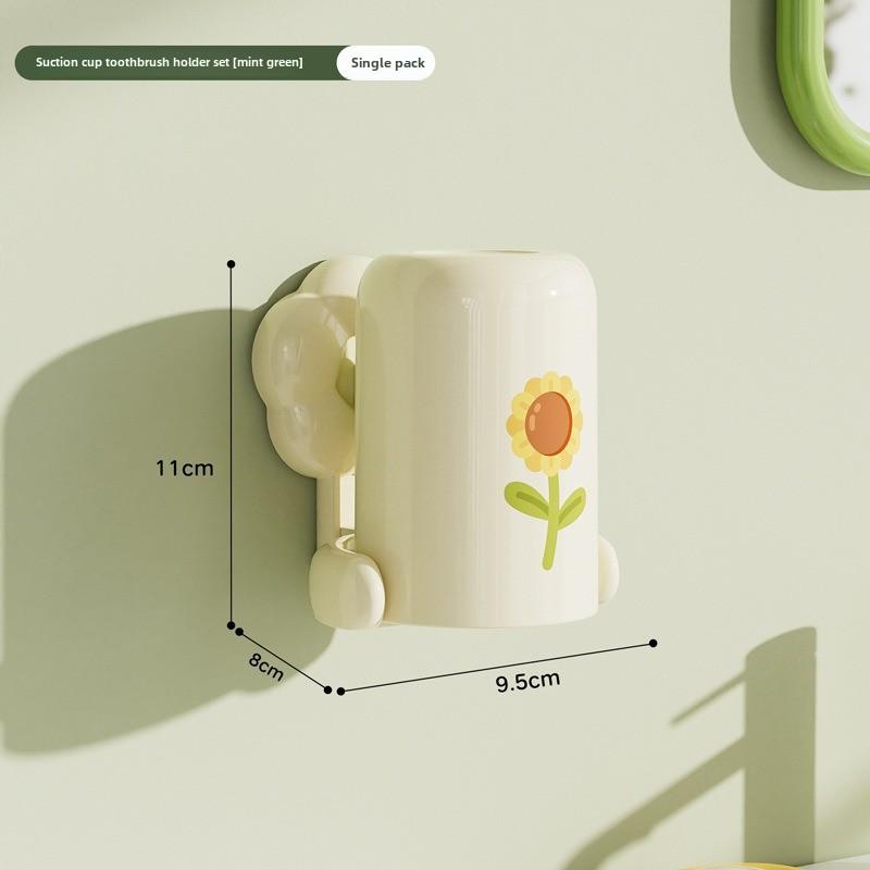 

Набор держателей зубных щеток на присоске, стакан для ванной и держатель зубной пасты, настенный монтаж без сверления зелёный