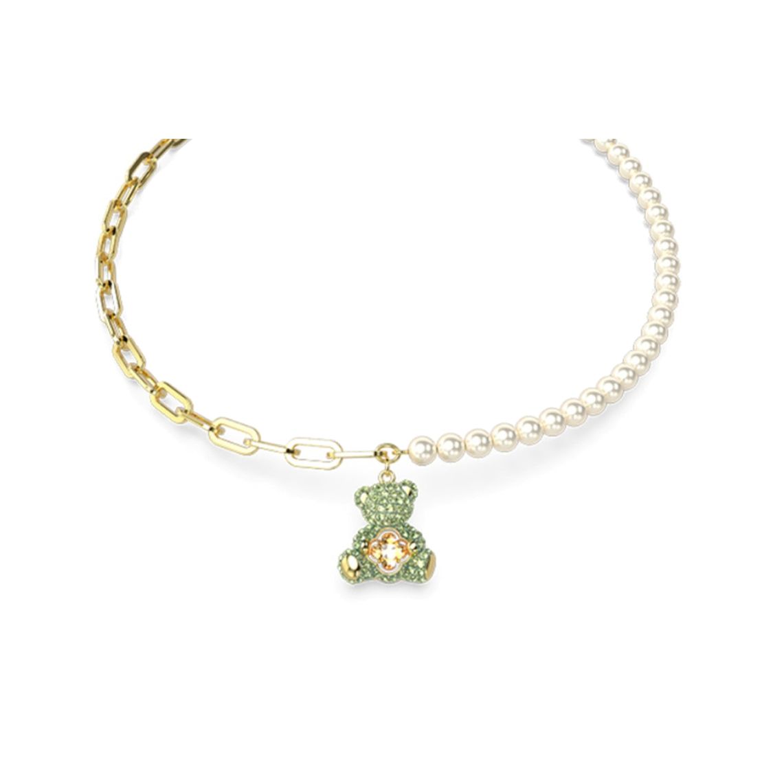Swarovski Teddy Bear Pendant Decoration Cubic Zirconia Imitation Crystal Necklace Women necklace Green 5669162 Box (Random Color)