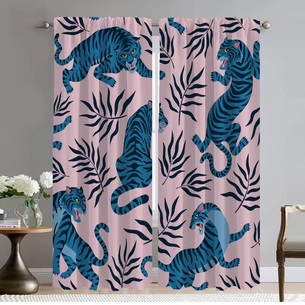 

Шторы Тигр Детская Комната Блэкаут Шторы 2 Штуки Жалюзи Перегородка Занавеска для Гостиной Тюль для Спальни Украшение на Хэллоуин W50xH70cmx2pcs-CL