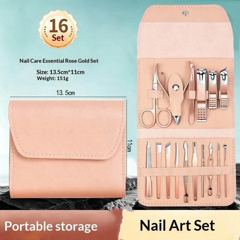 4/16Pcs Manicure Pedicure Kit Professional Nail Clippers Cuticle Nippers Set With Travel Case
