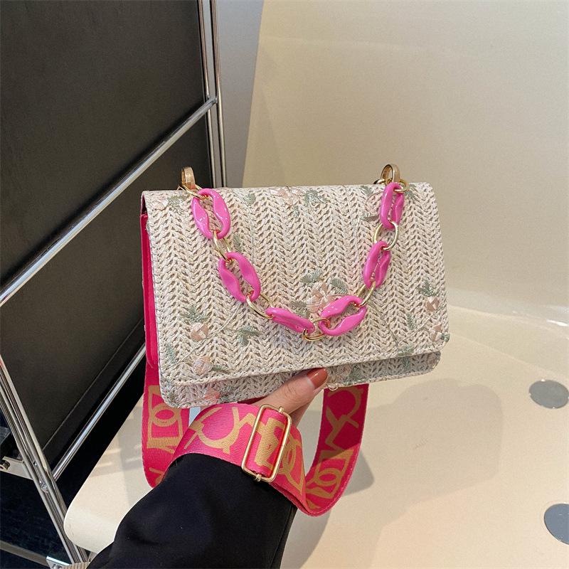 Fashion Grass Woven Shoulder Messenger Bag Handmade Braid Large Capacity Straw Bag Rattan Bohemian Handbags for Women AVE