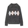 European Women’s Autumn/Winter Diamond Pattern Lapel Knit Sweater