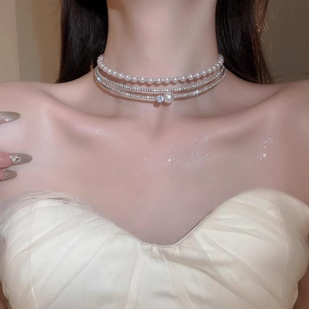 Irregular Cross Pearl Collar Versatile High Sense Fashion Clavicle Chain French Vintage Light Luxury Necklace Women