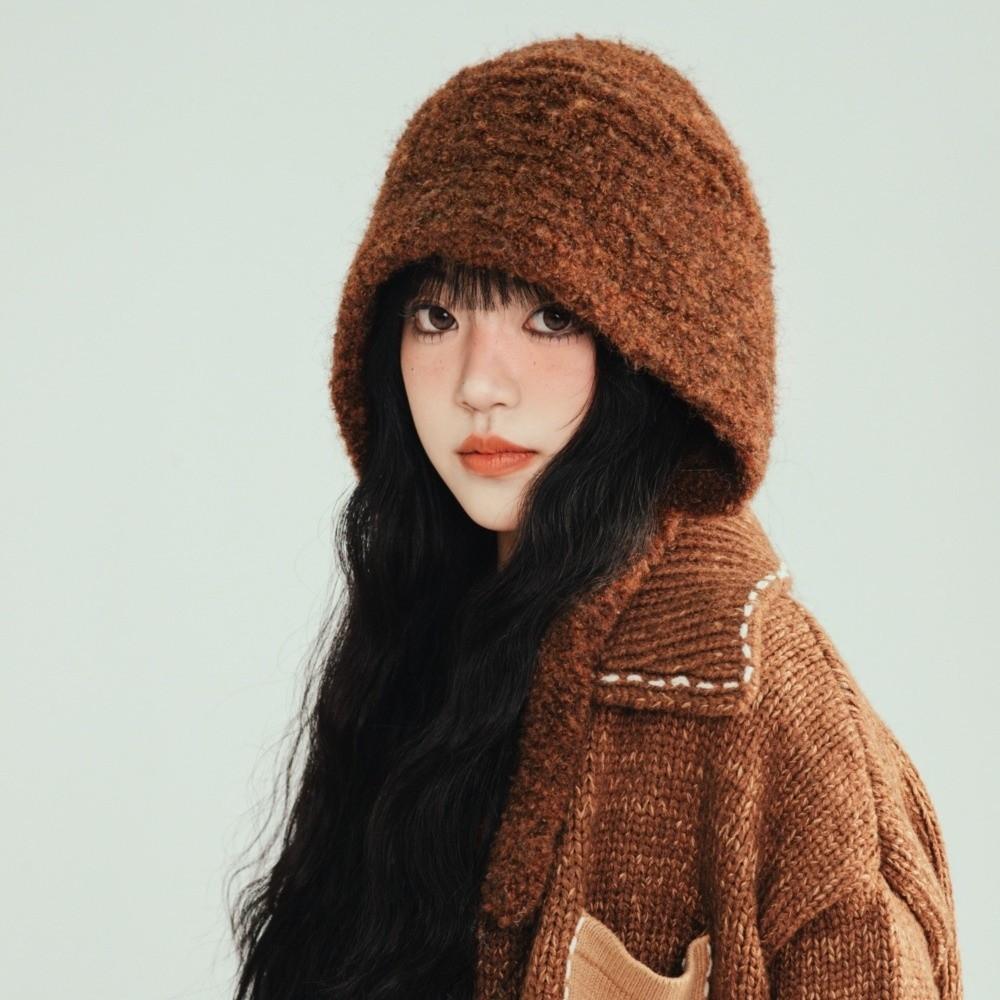 Double Side Knitted Hooded Cap Acrylic Fibers Winter Neckerchief Hat  School