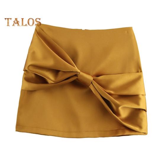 

Женская мини-юбка из искусственного атласа с высокой талией, короткая юбка с застежкой-молнией сзади, с бантом, однотонная юбка S жёлтый