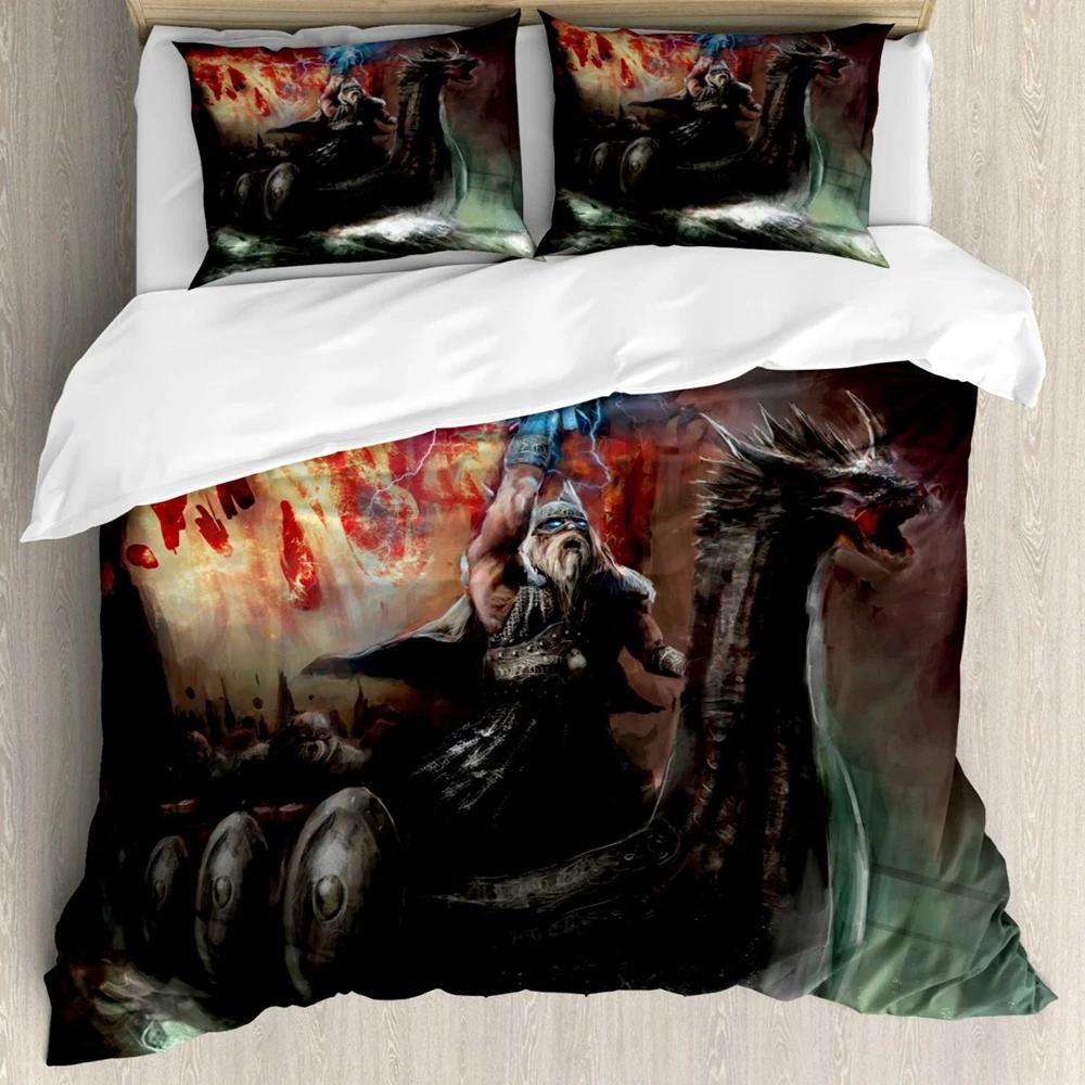 

Viking Duvet Cover Set Scandinavian Folklore Motifs Northern Germanic Culture Mjollnir2/3Pcs Bedding Set King Size Slate Blue EU Single(135*200cm)3pcs