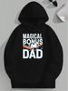 MAGICAL BONUS DAD Unicorn Rainbow Graphic Plus Size Hoodie - Black Casual Loose Fit Hooded Sweatshirt with Geometric Design