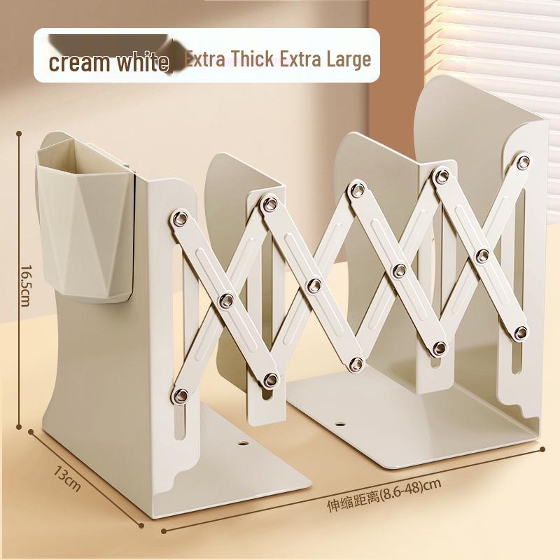 Integrated Desktop Book and Pen Holder Rack with Folding Bookends for Students