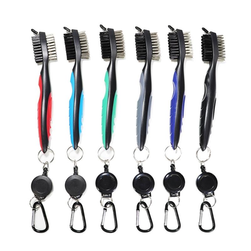 Golf Club Brush & Club Groove Cleaner Retractable Zip-line Carabiner, Lightweight, Ergonomic Design, Easily Attaches to