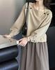 Ju Zhi 2024 Autumn Chic Slimming Irregular Drape Ribbon Shirt for Women 4533
