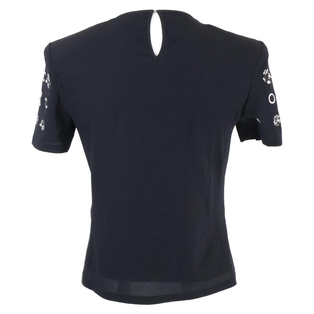 CHANEL Beautiful item, genuine Japanese product, P70789V61962, Camellia & Icon Pearl Silk T-shirt, Cut and sewn tops 34 blackUsed