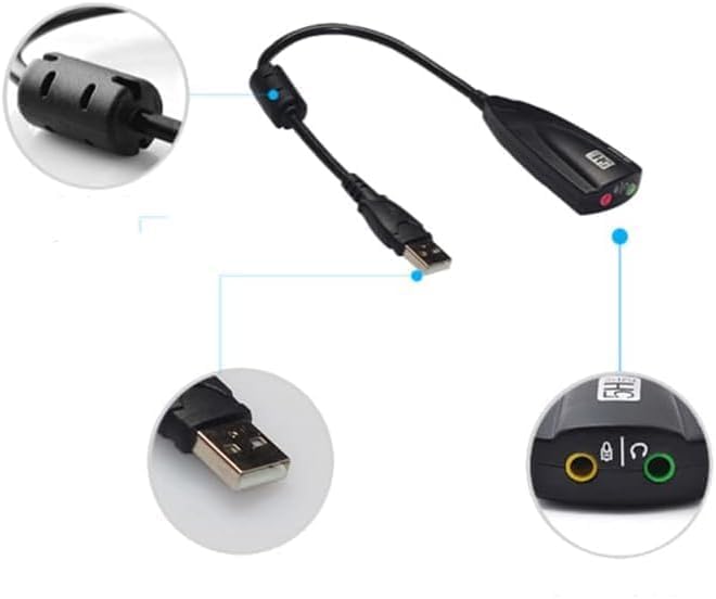 USB 2.0 External Audio Adapter, 7.1 Stereo Sound Card Dynamic 3D Surround Sound Card 5Hv 2-Channel Converter To 3.5mm HeadphoneMicrophone Jack,