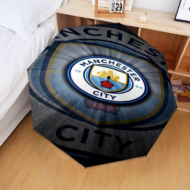 1 Pezzo Ombrello Pieghevole Stampato Manchester City F.C, Ombrello Automatico a 8 Stecche per Viaggio, Campeggio, Regali per Fan, Regali di Natale