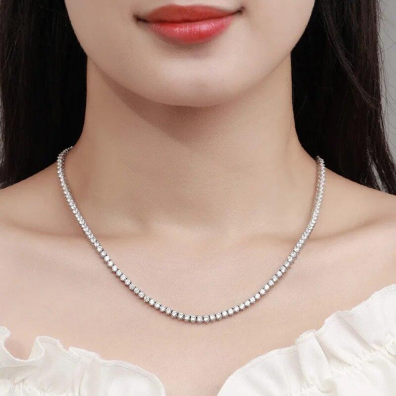 Sparkling Real 3 Prong 3mm Full Moissanite Tennis Necklace for Women Men S925 Sterling Silver Diamond Neck Chain Necklaces