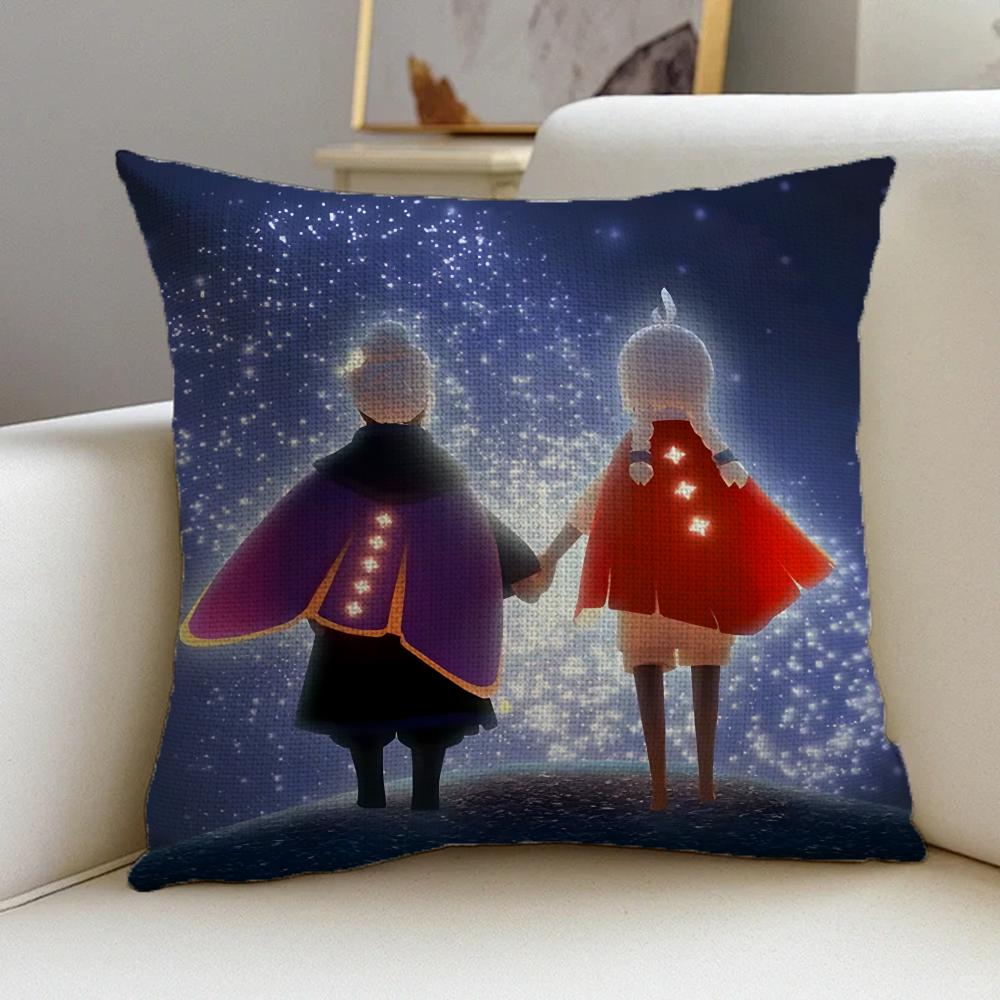 Cushion Cover Cushion Cover Pillowcase, Anti-Mite Invisible Zipper, Linen Sofa Cushion S-Sky C-Children Of The L-Light