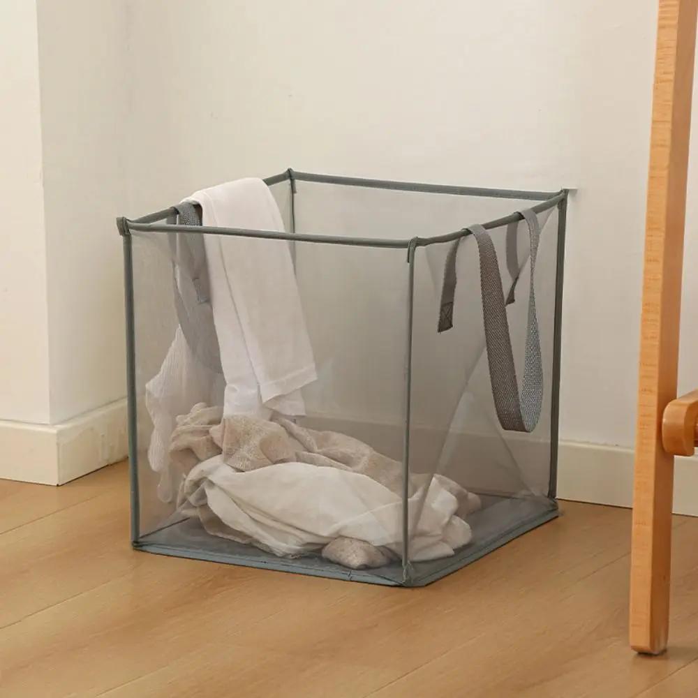 Large Capacity Mesh Laundry Basket Single/Double Layer with Handles Foldable Laundry Bag Square Sundries Toys Storage Bag
