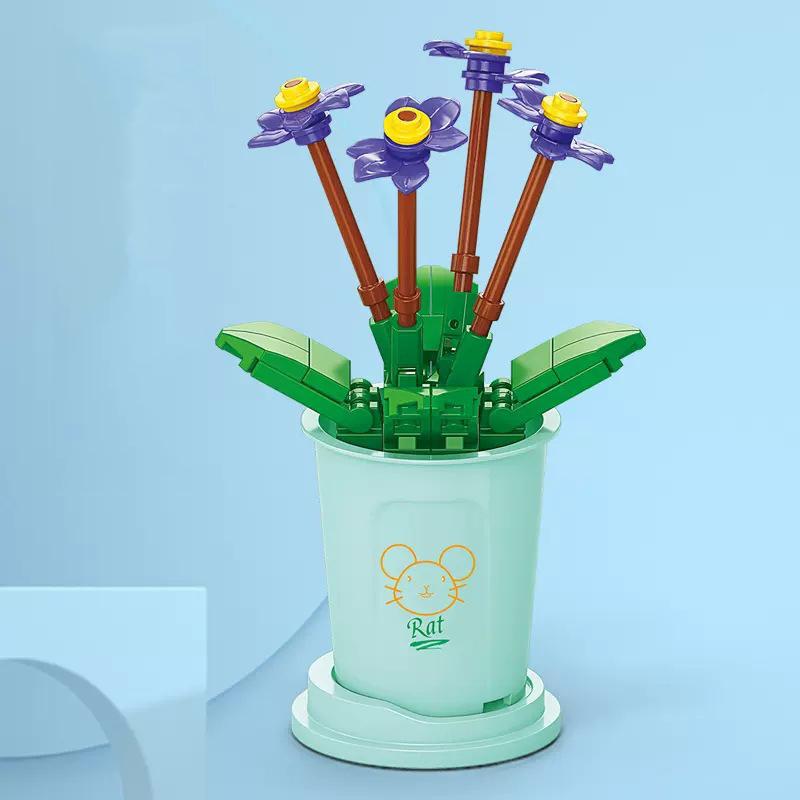 

Совместимые игрушки-пазлы, собранные строительные блоки, серия вечных цветов, Будда, поднимающий цветы, украшения