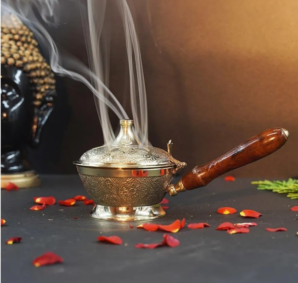 Brass Dhoop Dani Stand | Vintage Handcrafted Incense Burner for Pooja, Havan & Aromatherapy | Traditional Brass Dhoop Holder