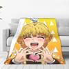 Flannel Throw Blanket Demon Slayer Kimetsu No Yaiba Japanese Agatsuma Zenitsu Anime Warm Blankets Bedspread for Home Picnic Sofa