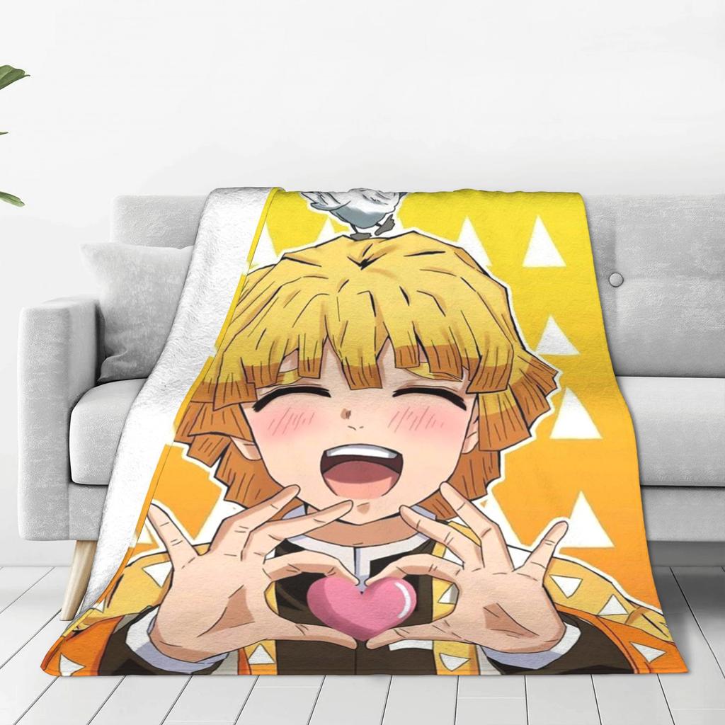 Flannel Throw Blanket Demon Slayer Kimetsu No Yaiba Japanese Agatsuma Zenitsu Anime Warm Blankets Bedspread for Home Picnic Sofa