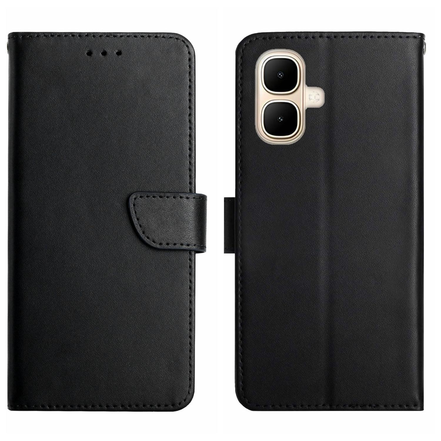 

For TECNO Pop 10/Infinix Smart 10 Case Genuine Cow Leather Phone Cover Nappa Texture Black